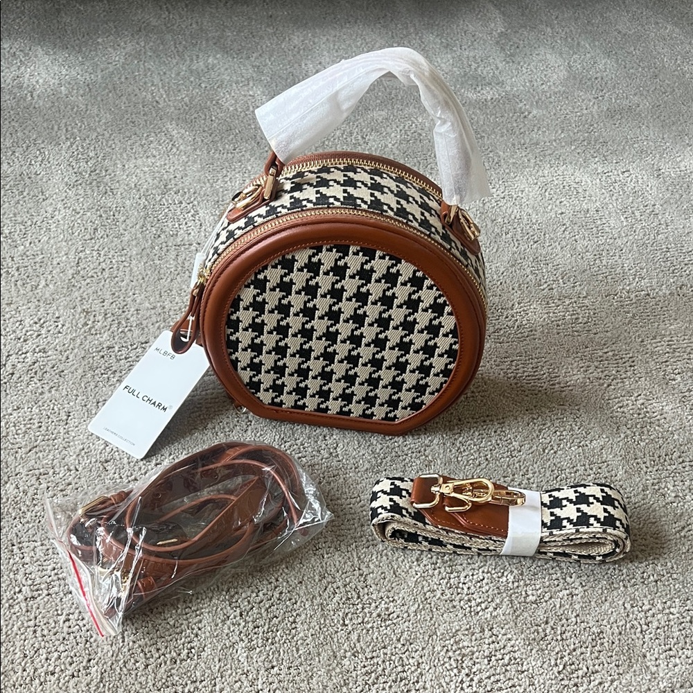 Houndstooth Round Crossbody Bag